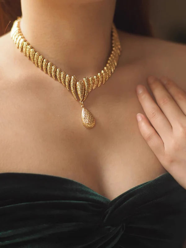 Handcrafted 24k Gold Plated Brass Necklace & Earrings Set