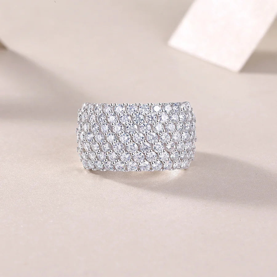 Iced Bling Moissanite Diamond Eternity Ring, 7 Rows 925 Sterling Silver Wedding & Engagement Band, Luxury Fine Jewelry Gift