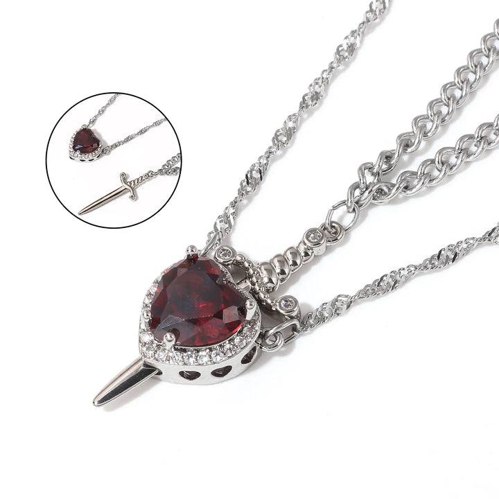 Couple's Red Crystal Heart Arrow Necklace