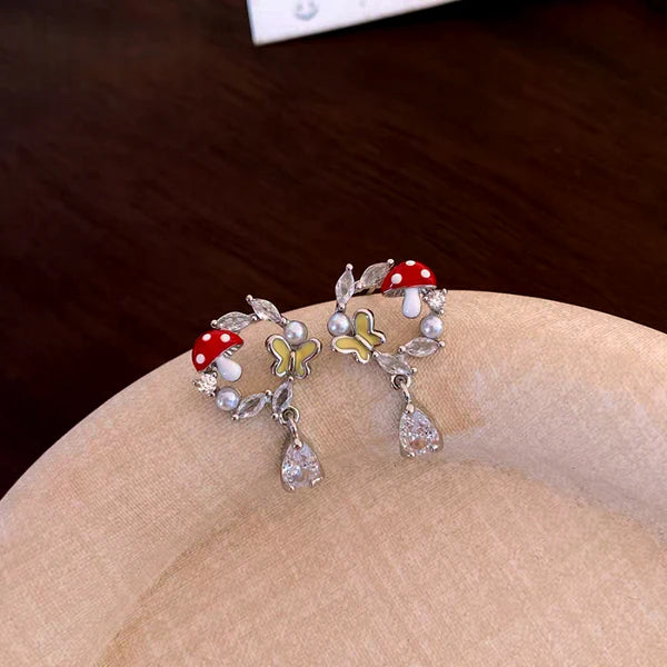 Charming Zircon Butterfly & Mushroom Earrings