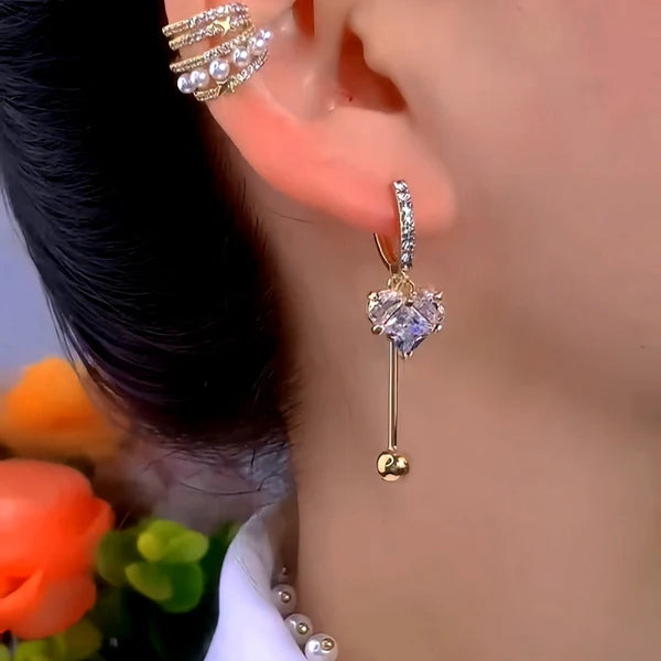 14K Gold-Plated Luxurious Zircon Heart Earrings