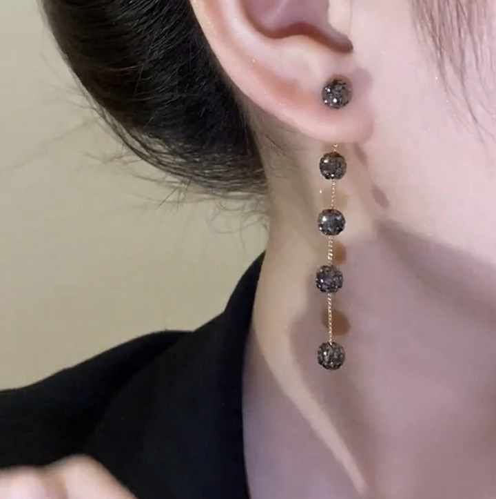 Elegant Black Bead Tassel Earrings