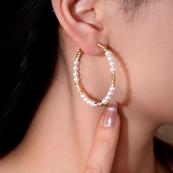 14K Gold-Plated Elegant Beaded Hoop Earrings