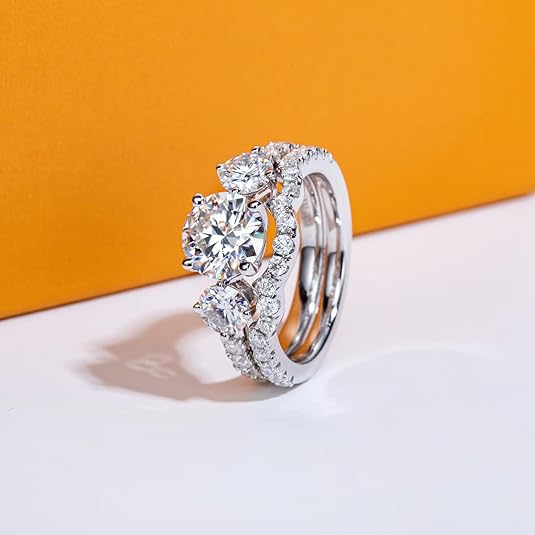 3.7CT Round Moissanite Wedding Ring Set | 925 Sterling Silver