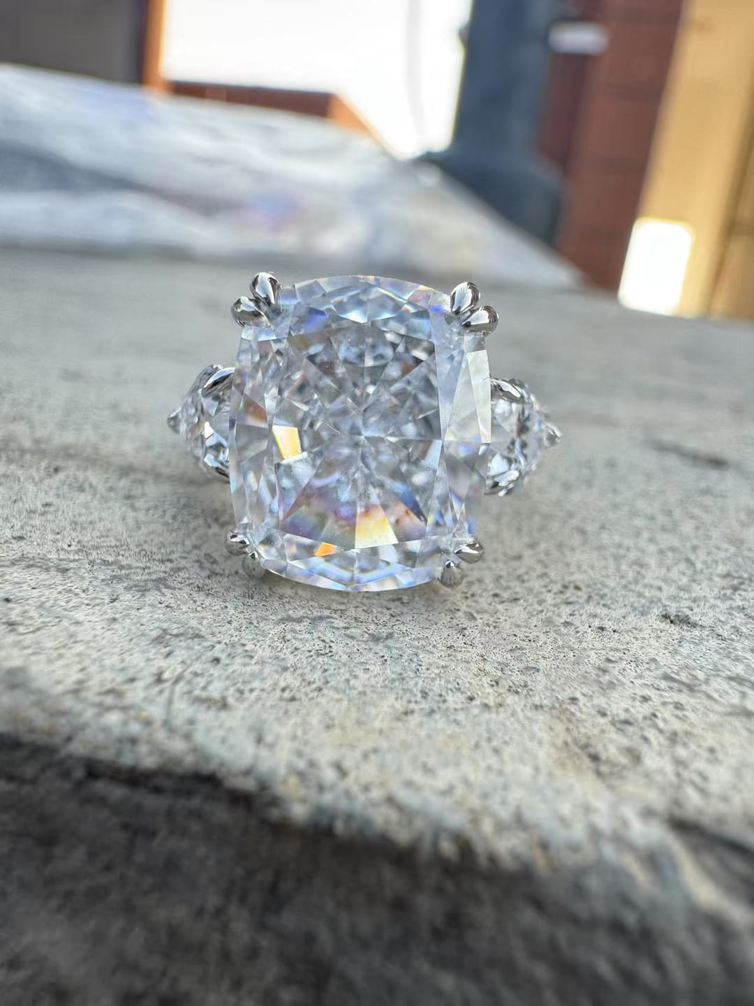 Romantic 6.0Ct Cushion Cut Three-Stone Engagement Ring for Women