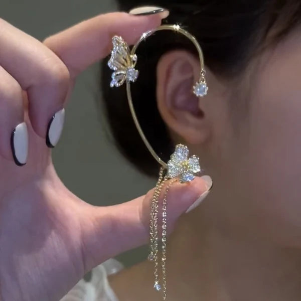 Graceful Sparkle: Elegant Zircon Butterfly Ear Cuffs (1 Pair)