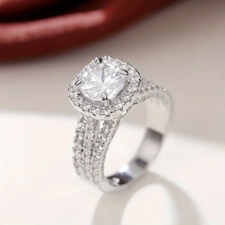 Elegant Halo Cushion Cut Simulated Diamond Ring