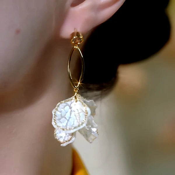 14K Gold-Plated Elegant Ice Cracked Petal & Tassel Earrings