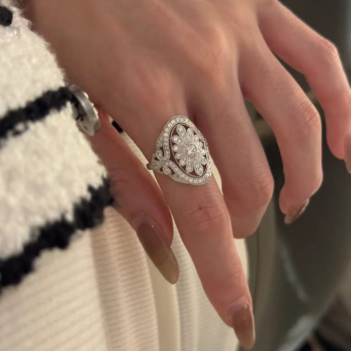 Floral Mosaic Oval Full Diamond Ring