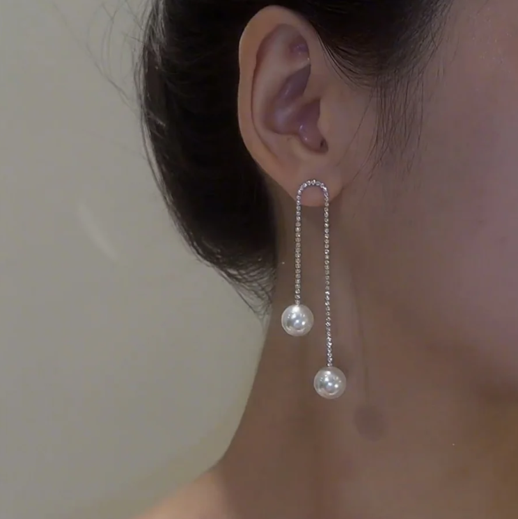 Pearl Tassel Earrings with Diamond Accents
