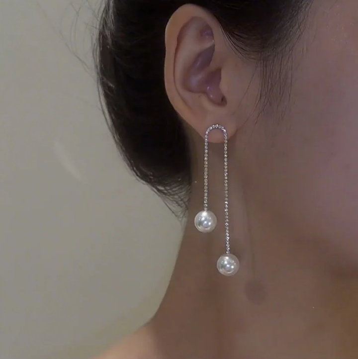 Pearl Tassel Earrings with Diamond Accents