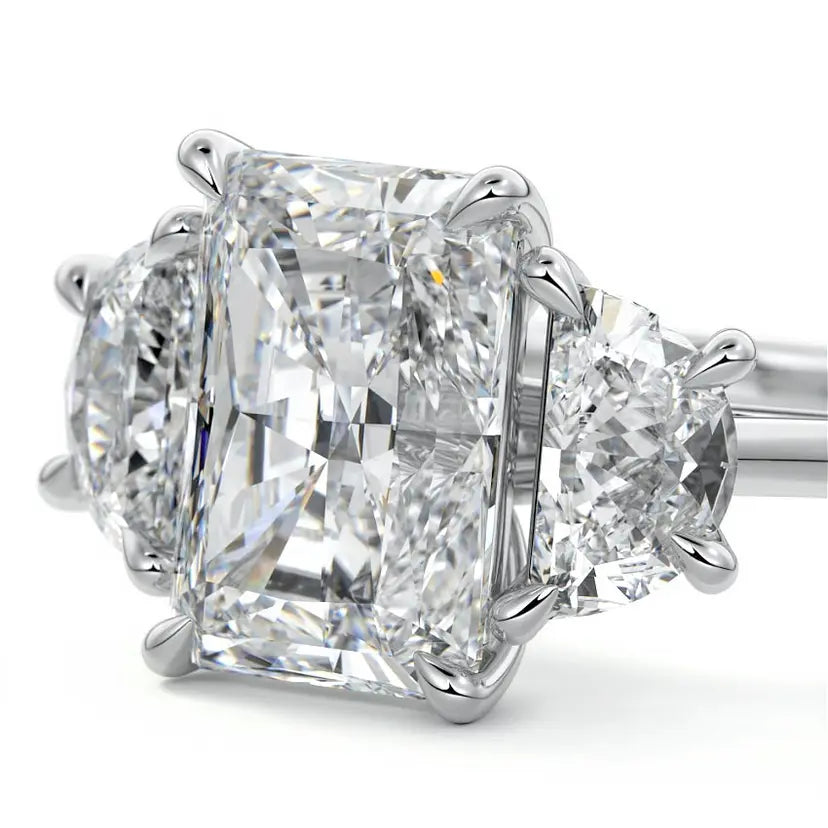 Three Stone with Half-Moon Side Stones Setting Ring
