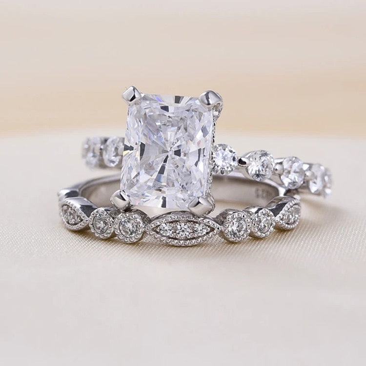 Stunning Cushion Cut Engagement Ring in Sterling Silver