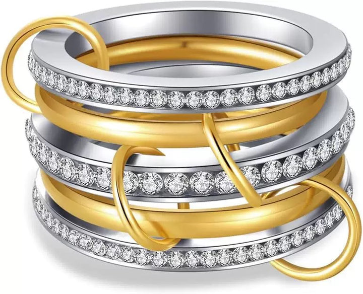 Stackable Cube Ring – High Gloss Gold & Silver Dual-Tone