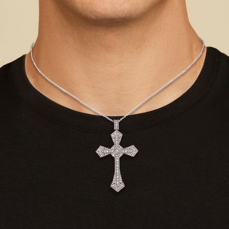 Flawless White Sapphire Baguette Cut Cross Pendant Necklace