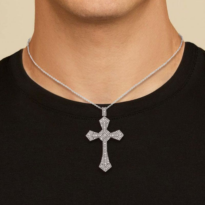 Flawless White Sapphire Baguette Cut Cross Pendant Necklace