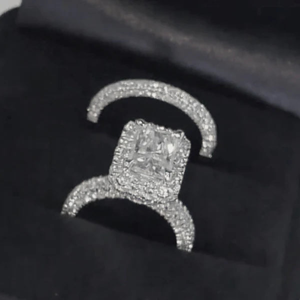 Regal Shine Radiant Cut Wedding Ring Set for Women in Silver