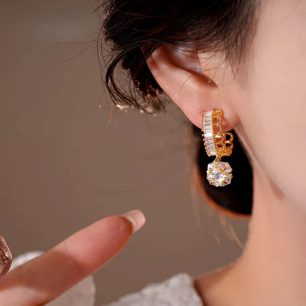 14K Gold-Plated Elegant Zircon Lace Ball Earrings