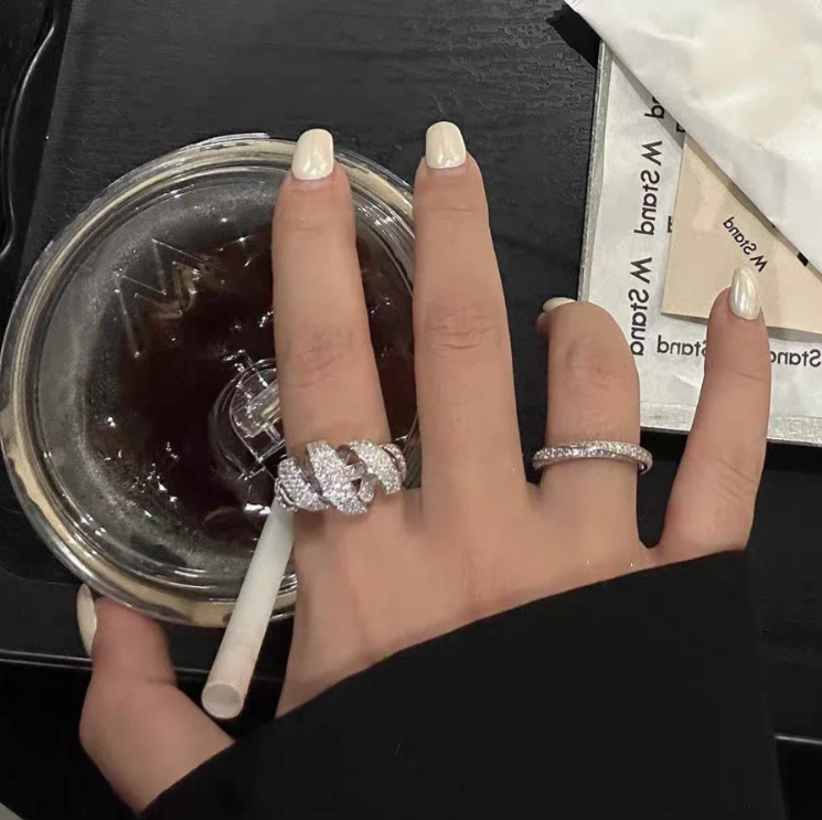 Full Diamond Sterling Silver Ribbon Ring