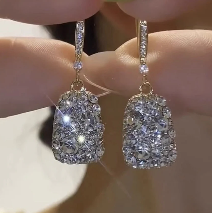 Elegant French Diamond Square Earrings