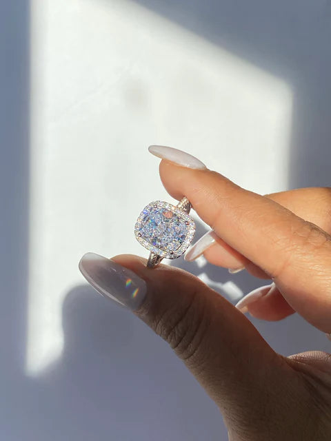 Cushion-Cut Halo Engagement Ring with Diamond in 925 Sterling Silver