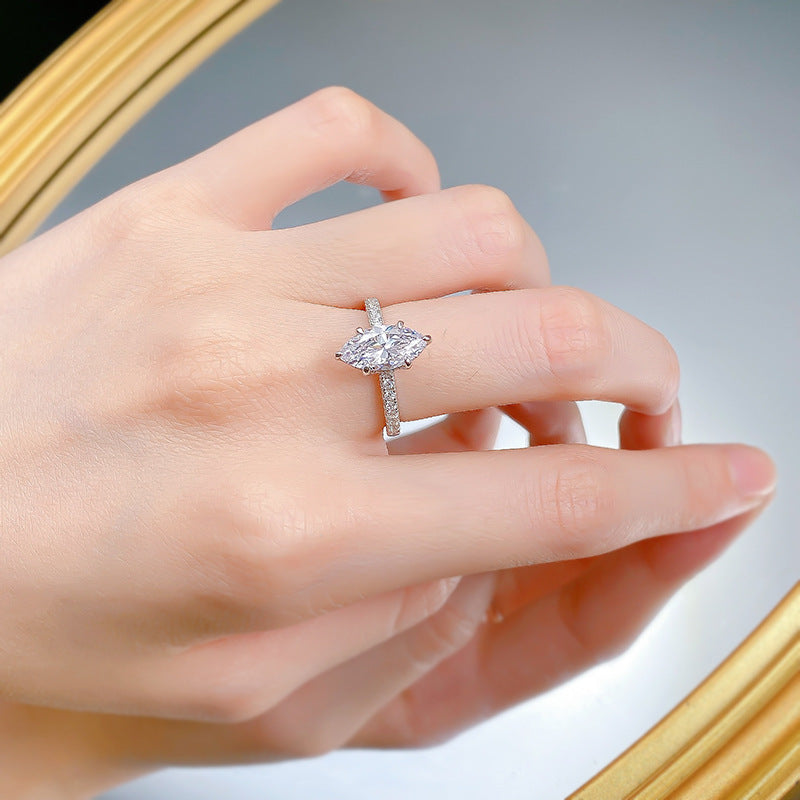 Elegant Marquise Cut Diamond Engagement Ring Sterling Silver