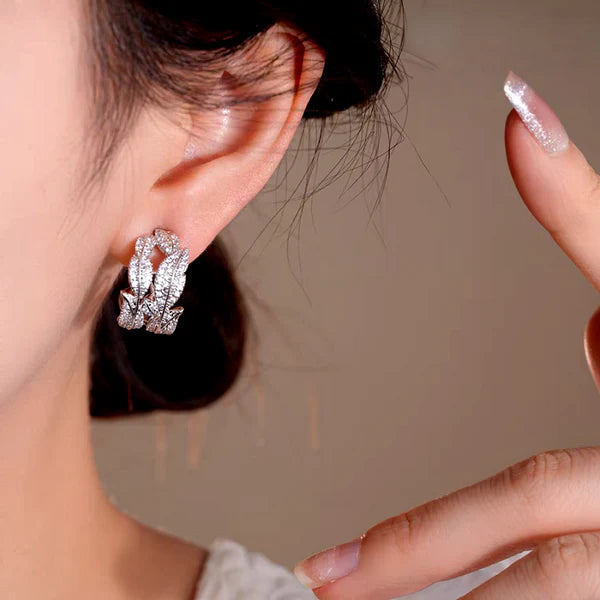 Charming Zircon Leaf-Shaped C Earrings