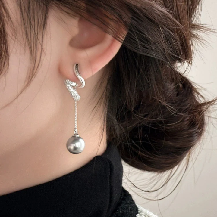 Spiral Pearl Earrings with Rhinestone Accents