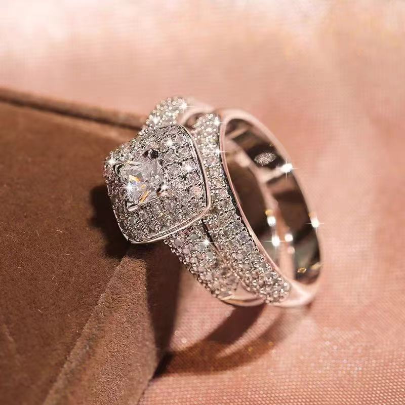 Full Diamond Micro-Pavé Square Ring Set – Luxe and Fashionable