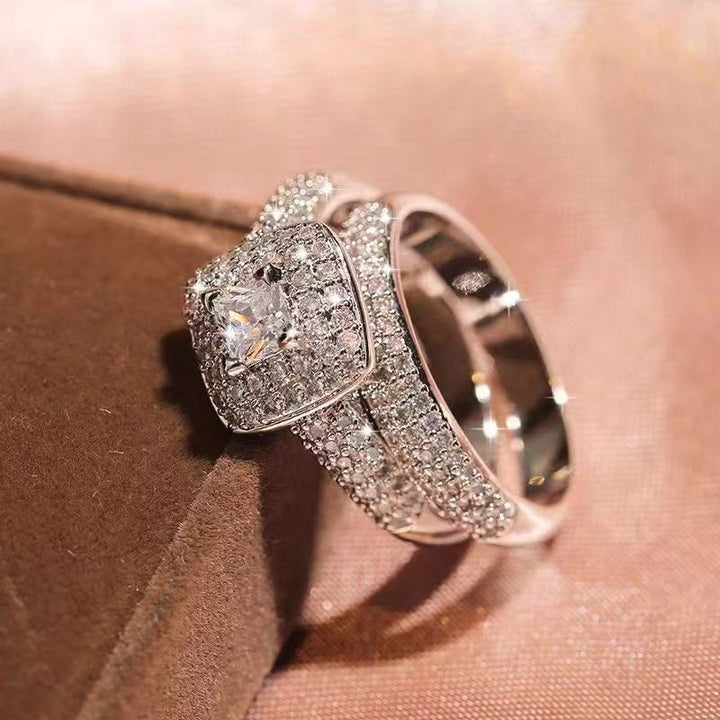 Full Diamond Micro-Pavé Square Ring Set – Luxe and Fashionable
