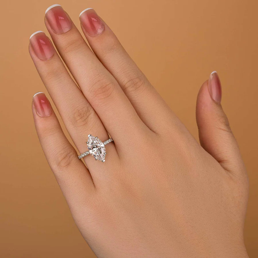 S925 Sterling Silver Marquise Cut Engagement Ring