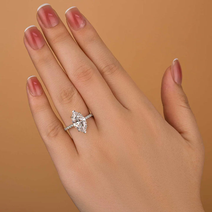 S925 Sterling Silver Marquise Cut Engagement Ring