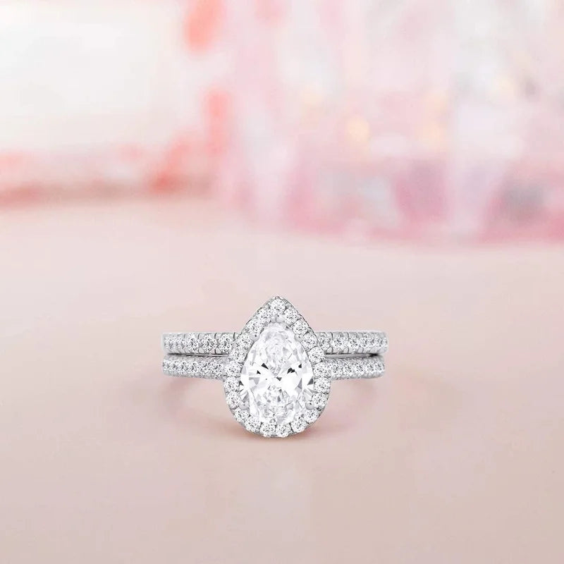 S925 Sterling Silver Teardrop Bridal Moissanite Wedding Band Set
