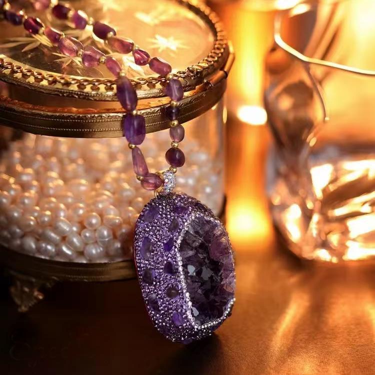 Violet Amethyst Sweater Chain Necklace