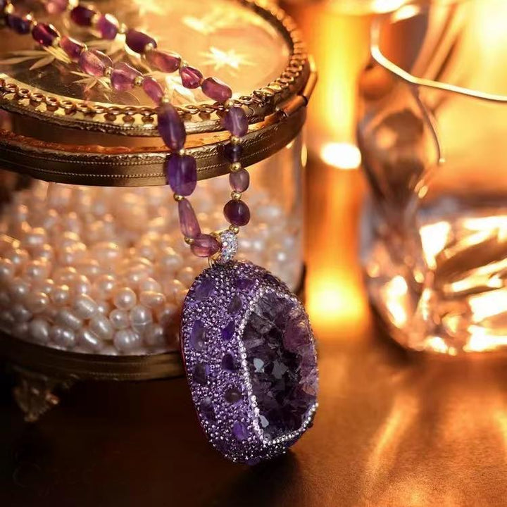 Violet Amethyst Sweater Chain Necklace