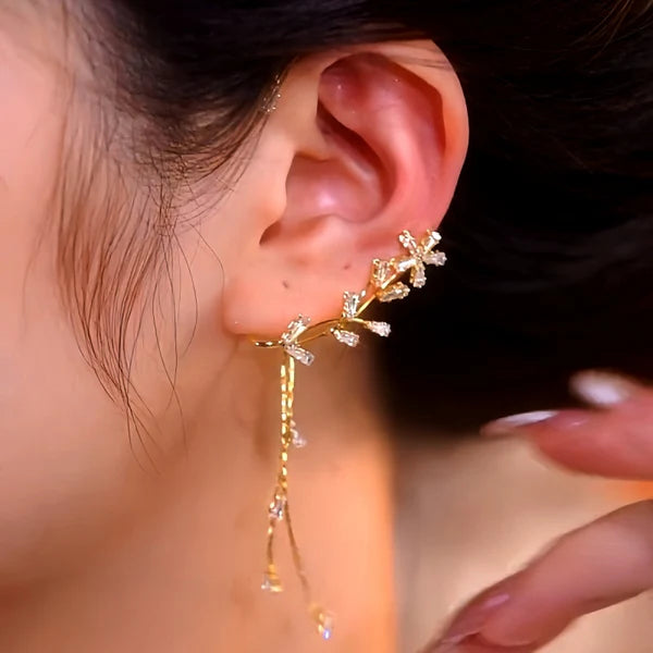 Elegant Wheat Flower Design: 14K Gold-Plated Zircon Ear Cuffs