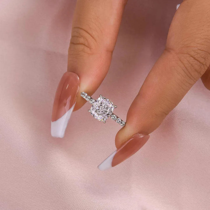 Ushion Cut Engagement Ring In Sterling Silver