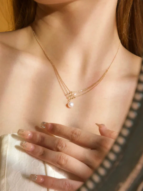 Grid of Elegance Pearl Necklace | 24k Gold Plated