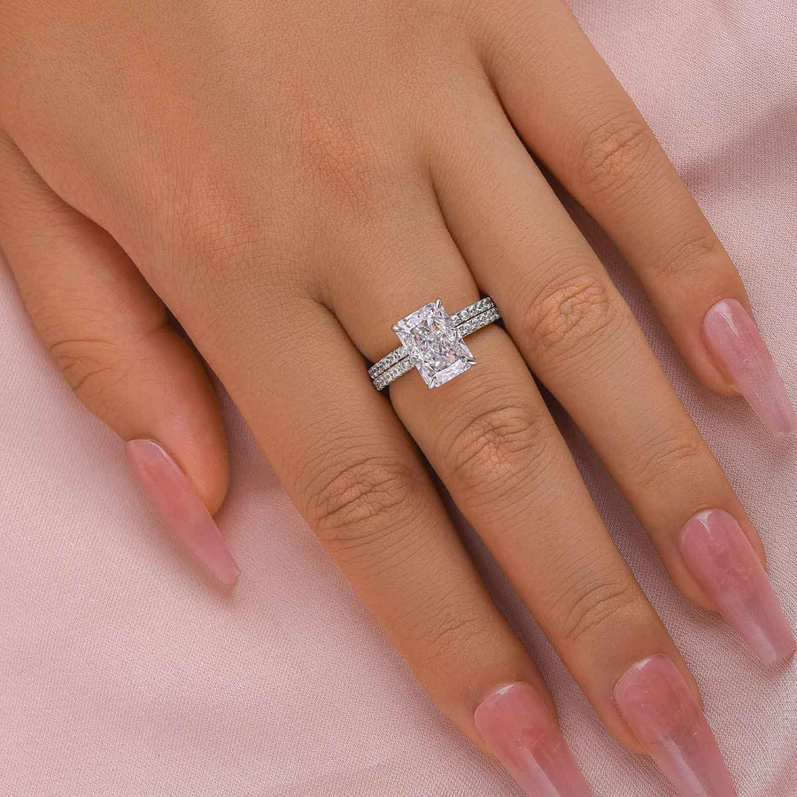 Luxe 3.5 Carat Radiant Cut Diamond Engagement Ring Set in Sterling Silver A Set（Get a Free Stacking Ring）