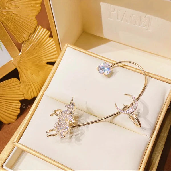 Enchanting 14K Gold-Plated Zircon Unicorn Ear Cuffs (1 Pair)