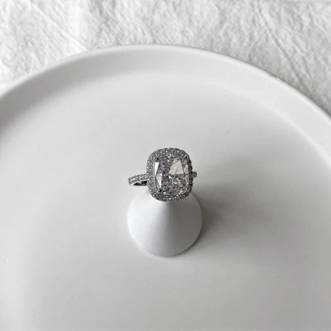 Cushion-Cut Halo Engagement Ring with Diamond in 925 Sterling Silver