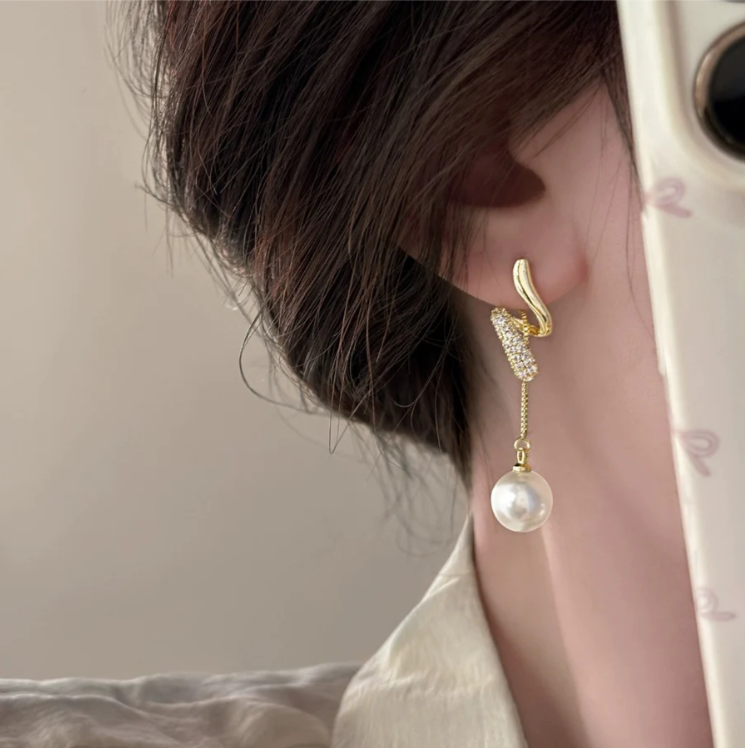 Spiral Pearl Earrings with Rhinestone Accents