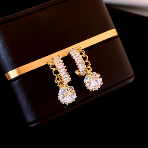 14K Gold-Plated Elegant Zircon Lace Ball Earrings