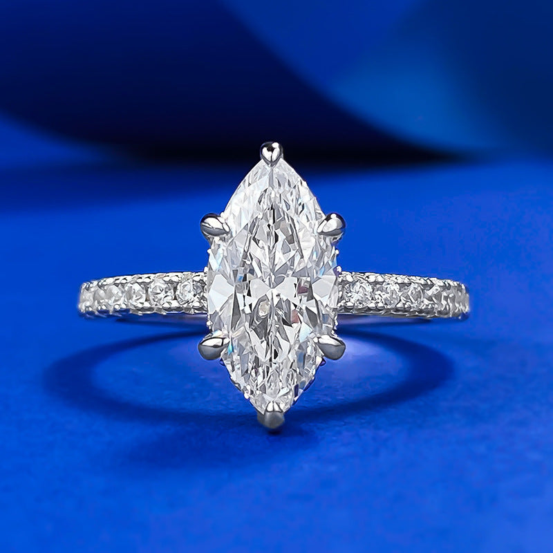 Elegant Marquise Cut Diamond Engagement Ring Sterling Silver