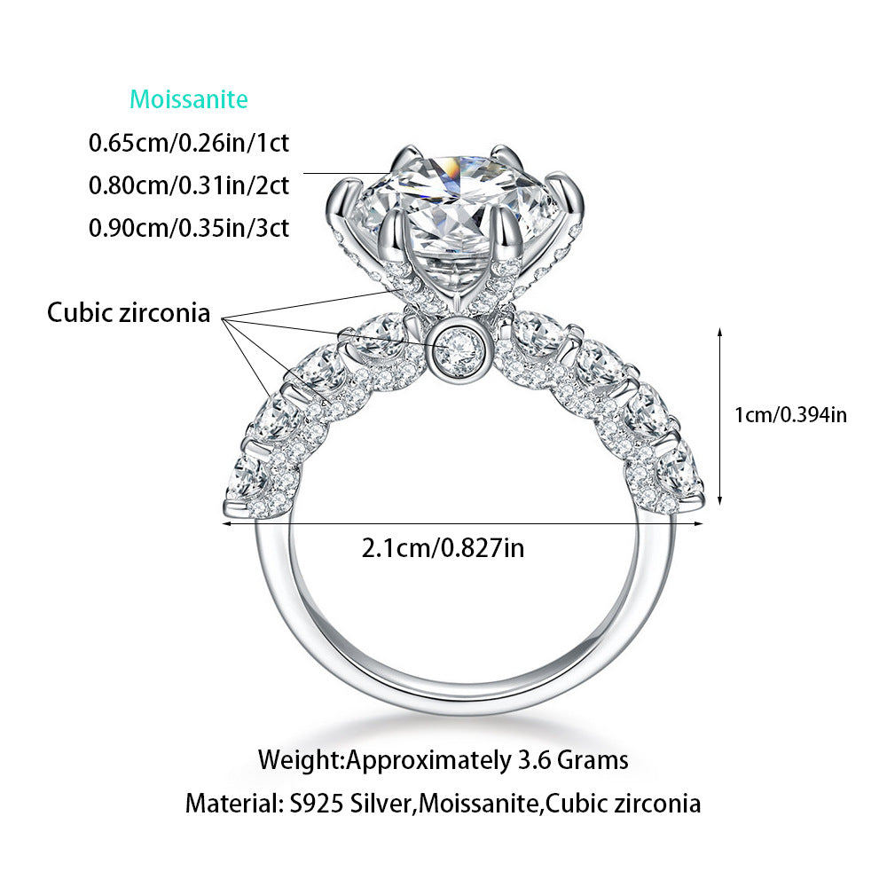 S925 Crown Design Sterling Silver Wedding Ring with 3ct Laboratory-Grown Diamonds, Platinum Plated