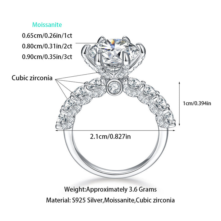 S925 Crown Design Sterling Silver Wedding Ring with 3ct Laboratory-Grown Diamonds, Platinum Plated