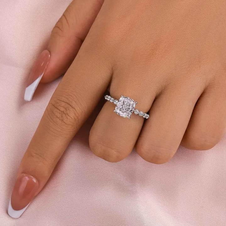Ushion Cut Engagement Ring In Sterling Silver