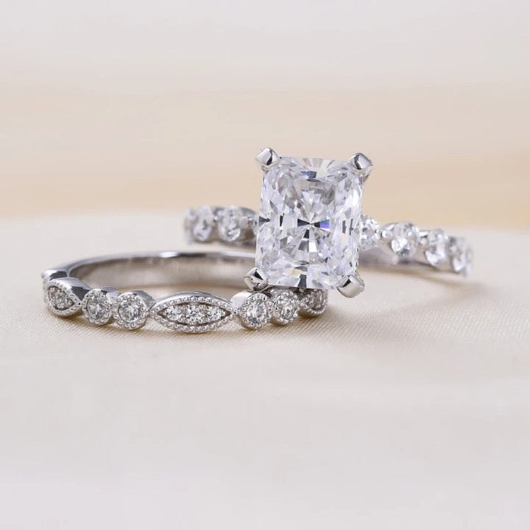 Stunning Cushion Cut Engagement Ring in Sterling Silver