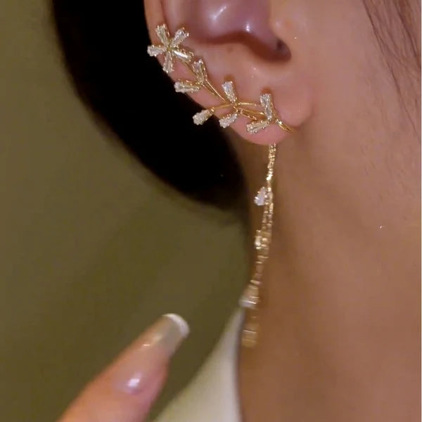 Elegant Wheat Flower Design: 14K Gold-Plated Zircon Ear Cuffs