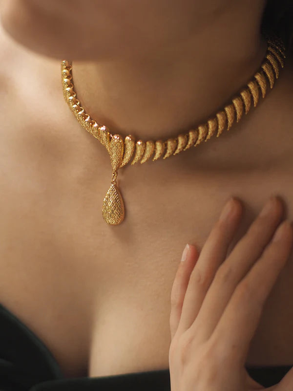 Handcrafted 24k Gold Plated Brass Necklace & Earrings Set